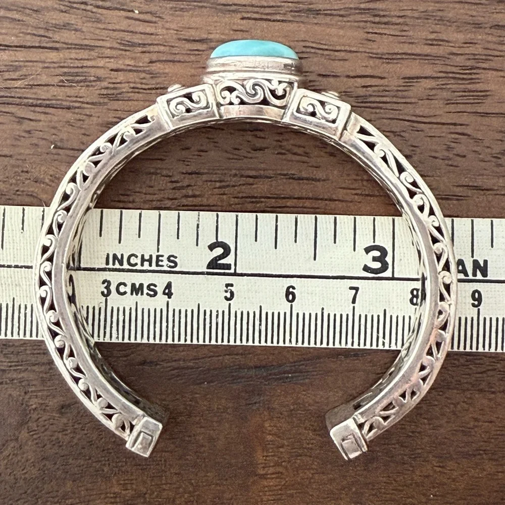 Genuine larimar heavy set solid sterling silver cuff bracelet - Picture 4 of 5